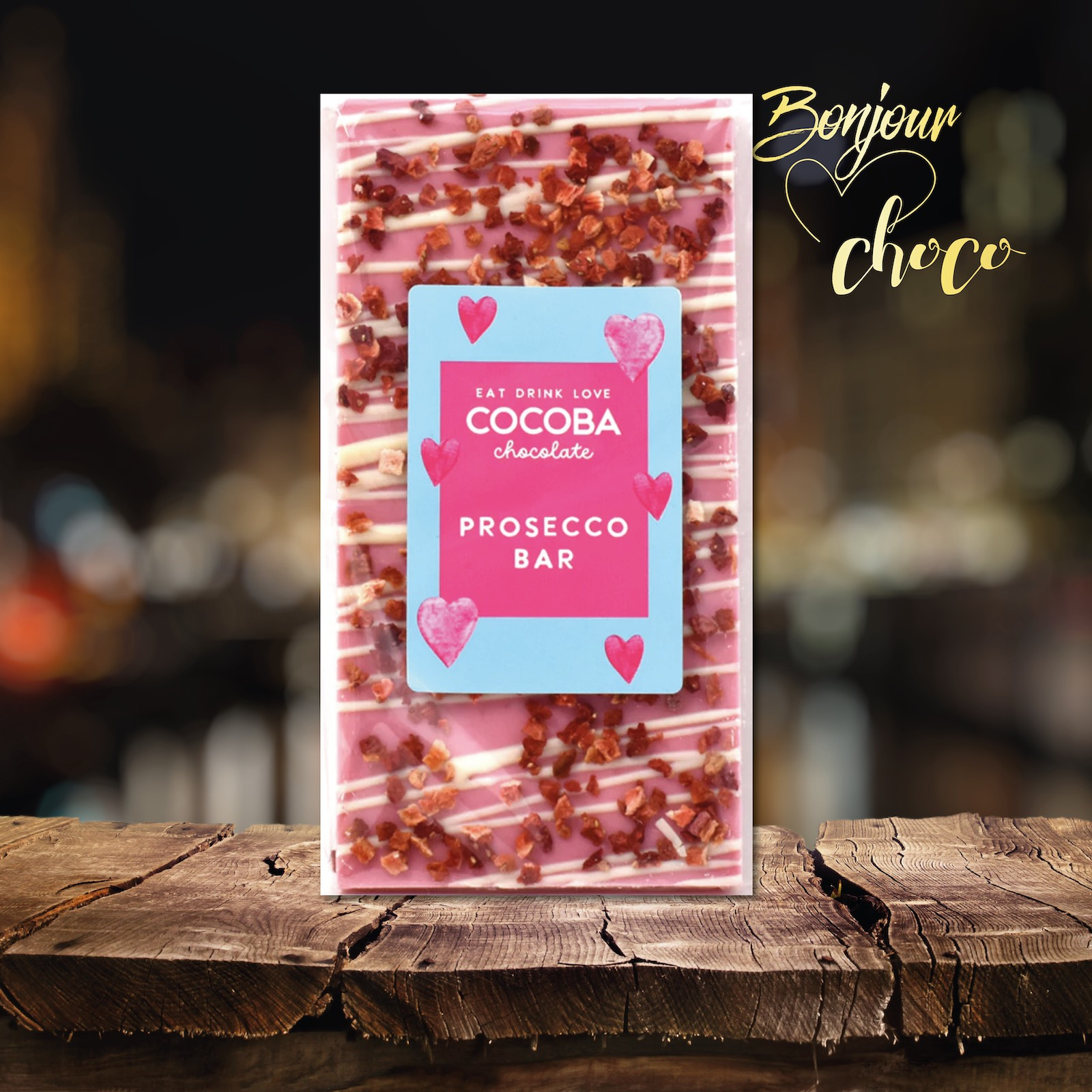 Prosecco Bar. Tabletă ciocolată albă cu prosecco și căpșuni 100G - Produs handmade